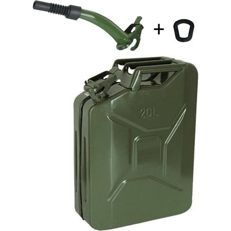TANICA IN METALLO OMOLOGATA TRASPORTO CARBURANTE ANTISCOPPIO 20 litri + BOCCAGLIO e GUARNIZIONE (1/2)