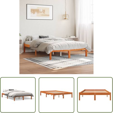 The Living Store Massivholzbett ohne Matratze Wachsbraun 120x200 cm Kiefernholz - Holzbett - Kiefernholzbett - Massives Holzbett - Doppelbett - Bettrahmen (1/5)