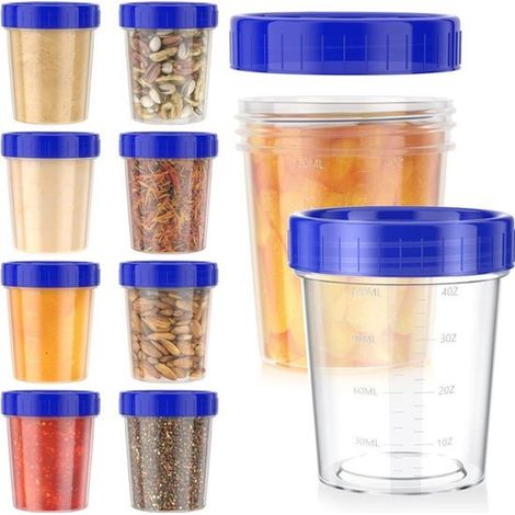 10 recipientes de almacenamiento herméticos con tapa (118 ml) - Recipientes compactos para almacenar salsas, aderezos, especias, etc., con un diseño de cuadrícula. (1/5)