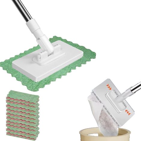 Mini vadrouille à Changement Automatique Tissu, Serpillère avec Système de Serrage à Pression,Lazy Portable Mop with 10 Reusable Cloths,Balai pour Nettoyage Humide et Sec, pour Salle de Bain, Cuisine (1/5)