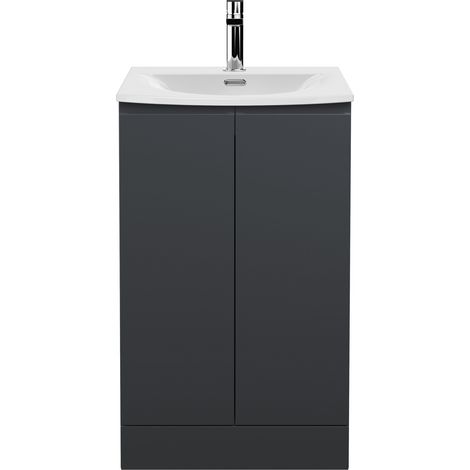 Hudson Reed Urban Floor Standing 2-Door Vanity Unit with Basin-4 500mm Wide - Satin Anthracite (1/5)