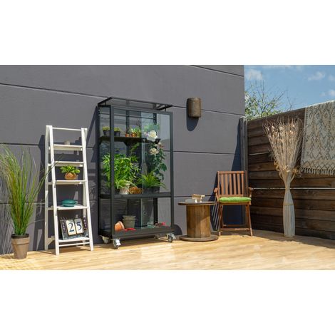 Vitavia Balkon- und Anlehn-Gewächshaus "Stad", schwarz, 3 mm ESG mit Rollfundament (1/4)