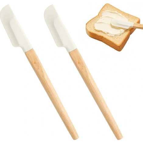Set de 2 spatules à pâte en silicone avec manche en bois, 23cm, résistant à la chaleur