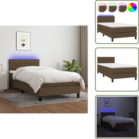 Cama marrón oscuro - vidaXL Cama box spring colchón y luces LED tela marrón oscuro 90x200cm - Cama con cabecero ajustable