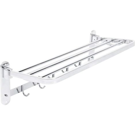 Portasciugamani pieghevole in acciaio inox con gancio per bagno, 56,4 x 23,6 x 17,5 cm -Crezuo