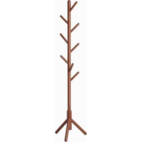 Portemanteau en Bois, Portant à Vêtements avec 8 Crochets, Porte Manteau sur Pieds, Assemblage Facile, pour Chapeau, Vêtements, Sac à Main, Foulards, parapluie (Marron) (1/4)