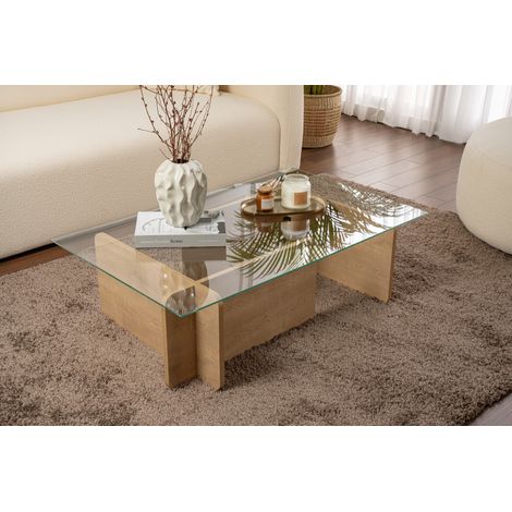 Table basse fixe en verre trempé 105x65 cm – Naturel clair et transparent – Épaisseur 18 mm – Charge max 20 kg (1/7)