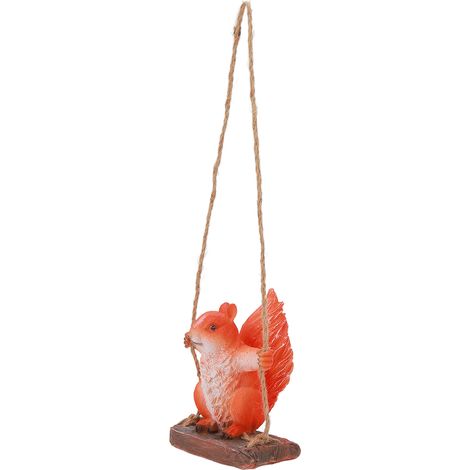 Statues d'écureuils suspendues, décoration de jardin, adorable sculpture d'écureuil sur balançoire, ornement de patio extérieur, figurine animale en résine rouge-brun