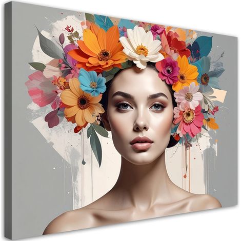 Cuadro sobre Lienzo Mujer con flores de colores en la cabeza 30x20 (1/5)