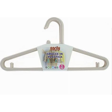 Trade Shop - Set 5 Pz Grucce Stampelle Appendiabito In Plastica Beige Pantaloni Giacche 87690 -