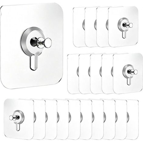 Crochets muraux adhésifs sans perçage, lot de 20 supports auto-adhésifs robustes pour carrelage, verre, brique, béton, extérieur, transparent (1/5)