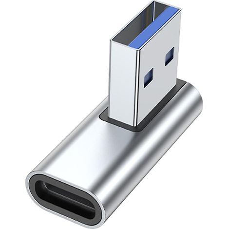 Adaptateur USB vers USB-C à 90 degrés, convertisseur USB 3.0 mâle vers Type-C femelle, adaptateur de charge prenant en charge le transfert de données et la charge. (1/5)