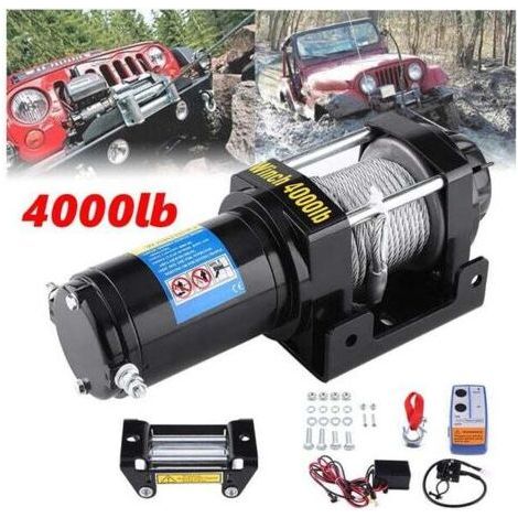 1200W 15M Electric Winch Rope 12V Winch Recovery with Remote Control for Boats and Light Vehicles Bike Auto ATV Trailer, 4000lb (1/4)