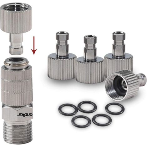 Adaptateur d'aérographe Raccord rapide pour aérographe avec 4 prises supplémentaires et 5 joints toriques - 1/8" mâle - 1/8" femelle… (1/5)
