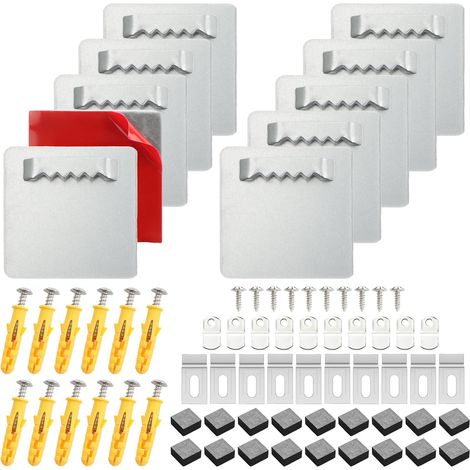 10 Pièces Accroche Tableau Alu Dibond Kit 4x4cm Attache Tableau Metal  2 Méthodes D’installation Crochet Fixation Murale Cadre - Crochet à Vis Tableau/Sans Trou Accroche Photo Autocollant (1/5)