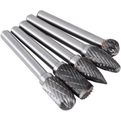 Rotary Burr, 5 Pieces Tungsten Steel Grinding Burr 6mm Shank 10mm Head Rotary Cutter Bits Kit Electric Drill Grinding Rotary Files，Rotary Burrs (1/5)
