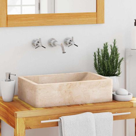 Lavabo de mármol crema con brillo 45x30x12 cm vidaXL