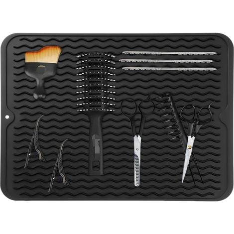 Tappetino antiscivolo per tagliacapelli - gomma flessibile - Per banconi da bar, banconi di servizio, lavandini e banchi da lavoro per saloni di bellezza - 40 x 30,5 cm - nero (1/4)
