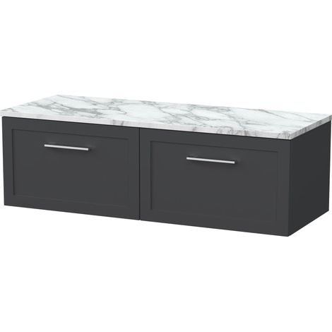 Stonnall Traditional Wall Hung 1 Drawer Vanity Unit with Laminate Worktop, 1200mm, Dark Grey (1/4)