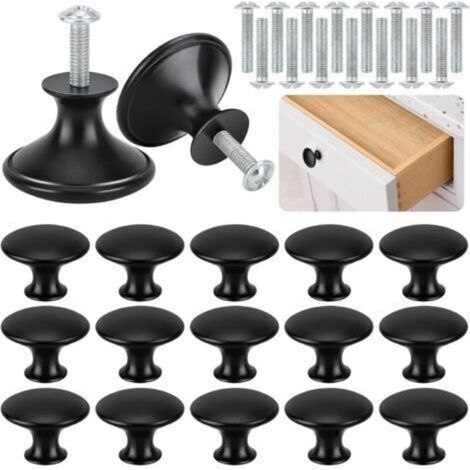 24 tiradores negros mate para cajones, tiradores negros para armarios, tiradores redondos de 30 mm para muebles, tiradores redondos negros para cocina con tornillos para cajones, armarios, puertas y b