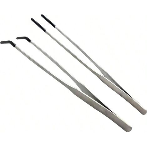 Pinces droite et courbée en acier inoxydable - Pinces pour aquarium avec embouts en caoutchouc, manche long pour l'alimentation des reptiles, poissons et plantes aquatiques (1/5)