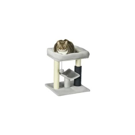 Kleiner Katzenkratzbaum, Kletterbaum, Spielturm, 48 cm hoch, grauer Sisalstamm mit Hängeball, grau
