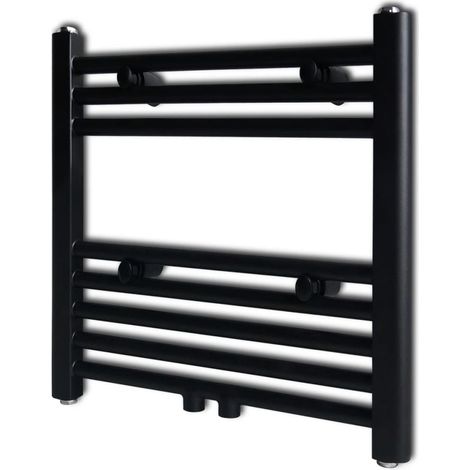 Black Bathroom Central Heating Towel Rail Radiator Straight 480x480mm vidaXL (1/5)