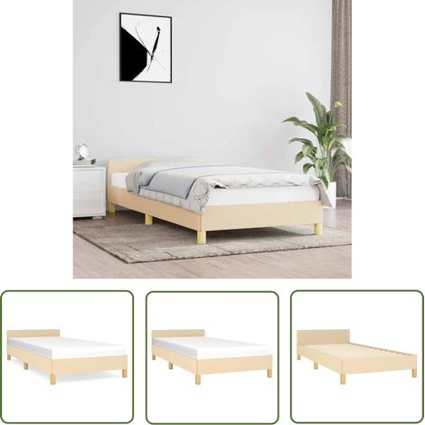The Living Store Cadre de lit sans matelas crème 100x200 cm tissu - Cadre De Lit - Lit Double - Literie - Meuble Chambre - Tête De Lit (1/5)