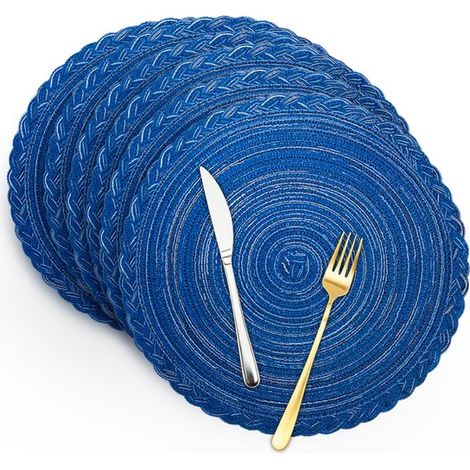 Platzsets 6 Stück 38 cm Runde gewebte Baumwollplatzsets Geeignet für Feiertage und Hochzeiten Tischdecken aus Baumwollgarn Isolierte Platzsets (1/5)