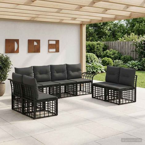Conjunto de sofás de exterior 8 pcs Negro y Gris oscuro (1/5)