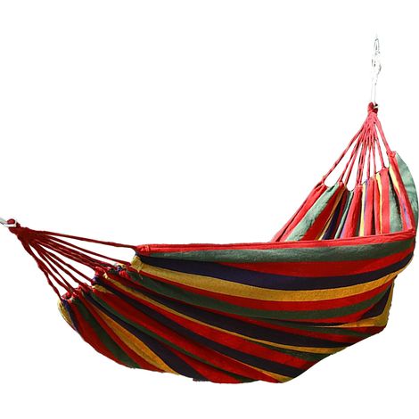 Hamac d'extérieur confortable en polyester et coton, supportant jusqu'à 200 kg, anti-basculement, portable, idéal pour le camping, la terrasse et le jardin. Couleurs variées. (1/5)