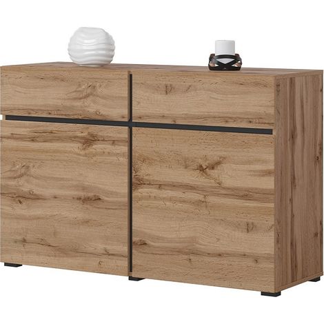 Buffet 120cm Farbe Eiche und Schwarz, Kollektion HAVANA. Sideboard im Design-Stil mit 2 Türen und 2 Schubladen.