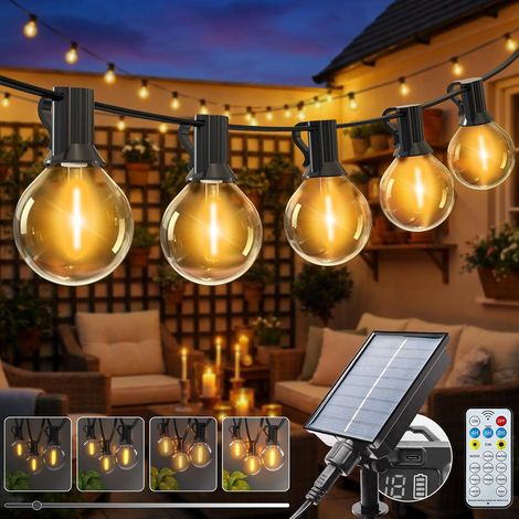 Guirlande Solaire Exterieur Dimmable, 8 Modes 5M Guirlandes Lumineuse Exterieures, Étanche Lumiere Guinguette Ampoule pour Jardin Terrasse Cour Pergola Fête (1/5)