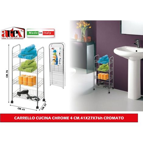 Carrello Portaverdure da Cucina Chrome 4 Piani con Ruote Artex