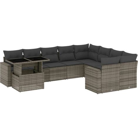vidaXL Set Divano da Giardino 10 pz con Cuscini Grigio in Polyrattan (1/5)