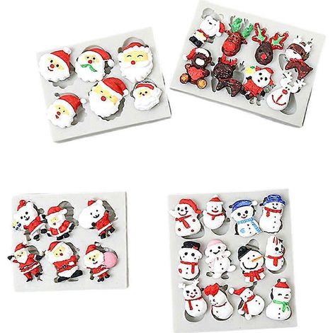 Moule à gâteau de Noël (Père Noël, renne, bonhomme de neige) - Lot de 4 moules à fondant (1/4)