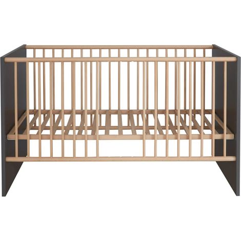 Lit à barreaux 70x140 cm mélaminé gris mat et bois clair Mathys (1/5)