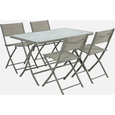 Set tavolo da giardino pieghevole in acciaio con 4 sedie