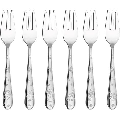 ensemble de fourchettes à gâteau 6 pcs argenté, garanti lave-vaisselle, couverts platine, ensemble couverts 6 personnes, fourchettes à dessert, acier inoxydable (1/4)