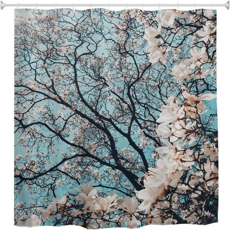 Fleur De Cerisier Sakura Arbre De Fleurs Au Printemps Ciel Bleu Nature Paysages Impression Tissu Imperméable Rideau De Bain Rideau De Douche en Polyester avec Crochets Anneaux 180x200 cm (1/3)