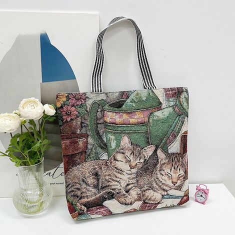 Retro-Umhängetasche mit einseitiger Stickerei, sehr beliebt auf TikTok, große Canvas-Tasche im Ethno-Stil für Damen, Einkaufstasche aus Stoff im chinesischen Stil (1/5)