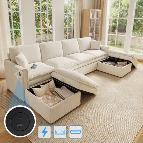 Sofá esquinero modular de 6 plazas 277x135 cm beige con almacenaje - CHICFURN (1/5)