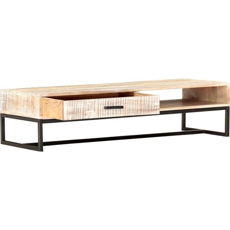 Maison Exclusive - Tavolino da Salotto Bianco 117x50x30cm Legno Massello di Acacia (1/5)