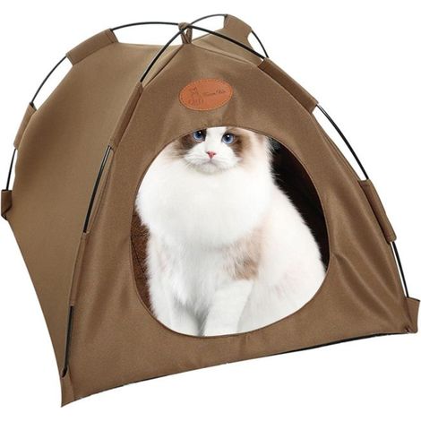 Tente pour chat d'intérieur, niche fermée et pliable pour chien - Niche respirante et lavable pour chiot, utilisable à l'intérieur comme à l'extérieur, avec coussin double face (1/5)