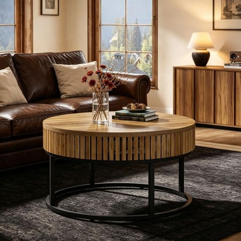 Table d'appoint élégante avec plateau circulaire, table basse ronde pour salon, table basse à la structure unique (une seule table basse incluse) (1/5)