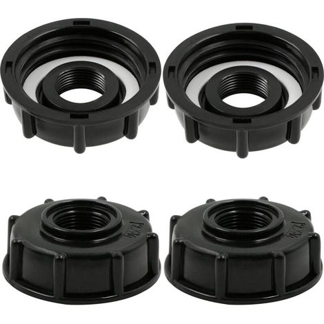 Adaptateur de Réservoir IBC Connecteur - Baril Raccord Tuyau Accessoires Bouchon Conteneur - pour Robinet de Jardin D'adaptateur Cuve Sortie Raccord 3/4 Pouces - 4 Pièces Noir (1/5)