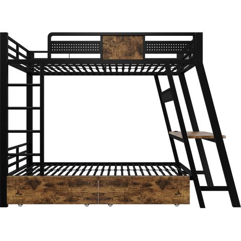 Metall-Hochbett 90x200 cm mit Gaming-Schreibtisch, LED und Stauraum, schwarz (1/5)