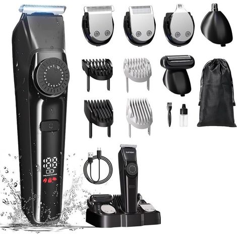 Tondeuse Barbe Homme Professionnel– Rasoir Barbe Homme Electrique Sans Fil, Étanche IPX7, 4 Têtes, 90 min d’autonomie (1/5)