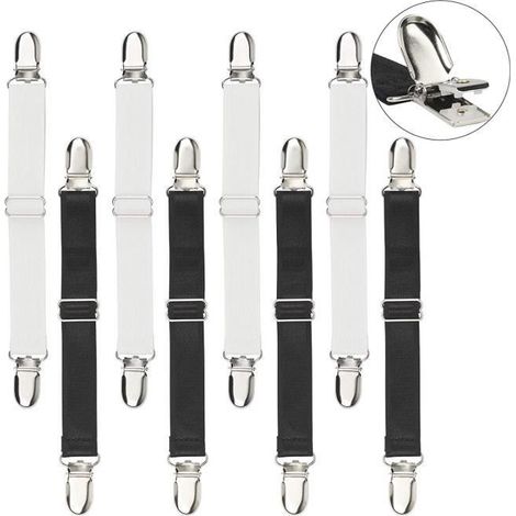 Sangle pour drap - 8 pièces - Réglable - Blanc et noir