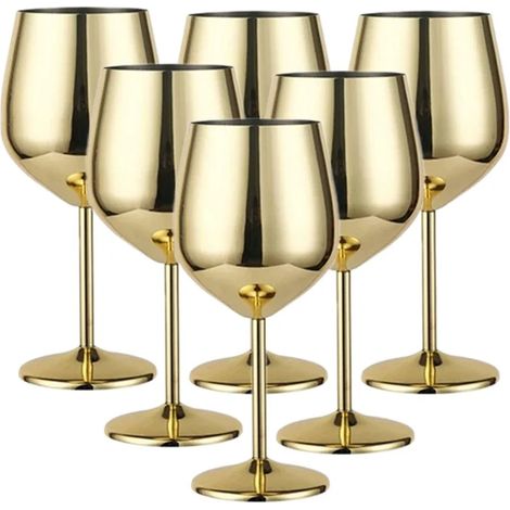 (Or - 500 ml) Lot de 6 verres à cocktail créatifs en acier inoxydable pour bar à vin, champagne et vin rouge. (1/5)